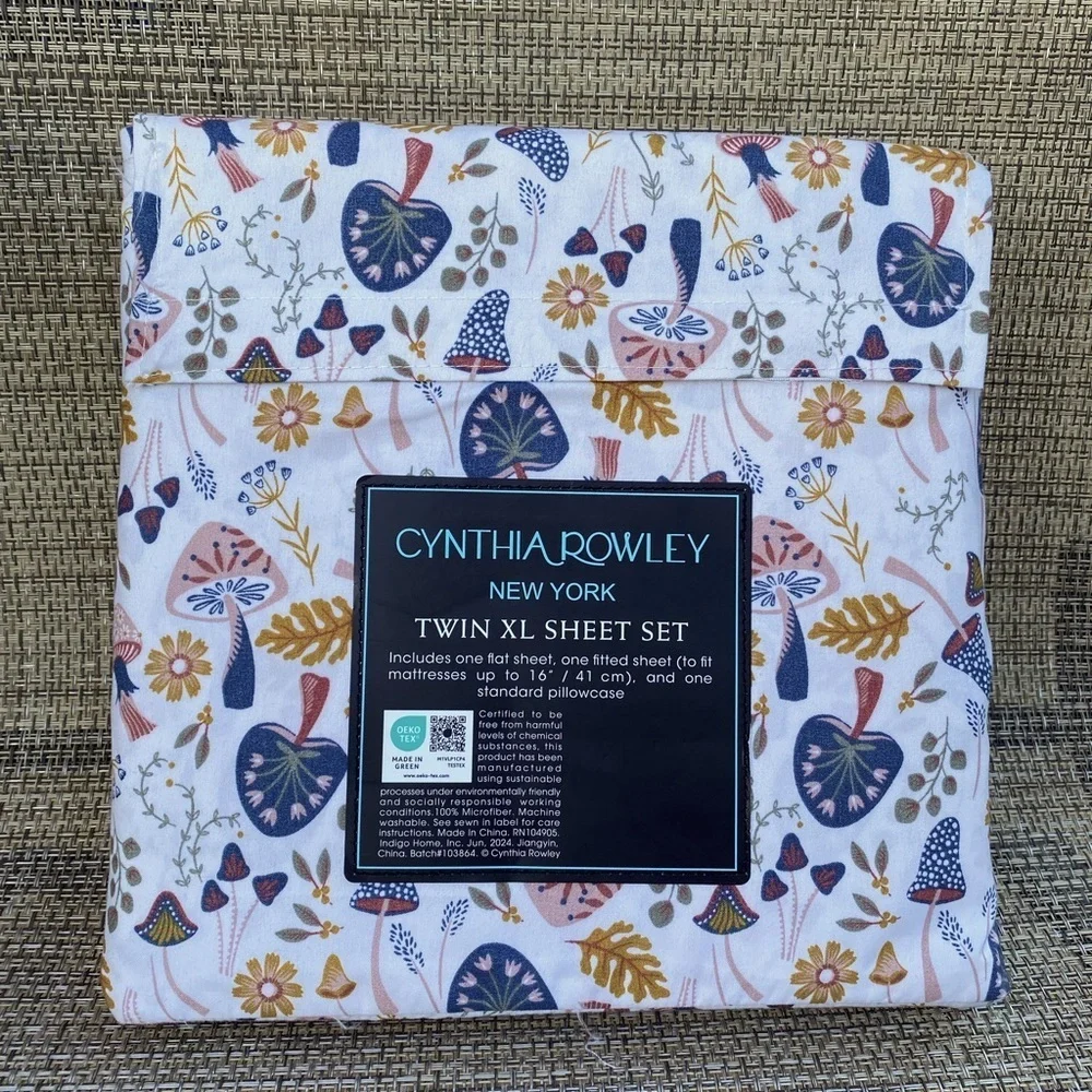 Cynthia Rowley Mushrooms Flowers Cottage Microfiber TWIN XL Sheet Set 3pc